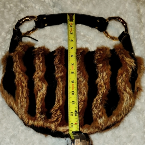 Gucci fox fur gold bamboo leather bag - Picture 10 of 11